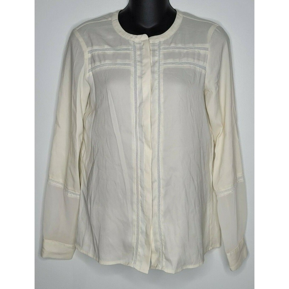 ANN TAYLOR Womens Cream White Ivory Button Down Shirt Blouse Top XS Longsleeve